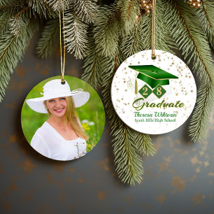 Green and Gold Graduate Foto Keramik Ornament