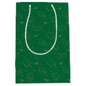 Green and Gold Graduation Cap Toss Mittlere Geschenktüte (Vorderseite)
