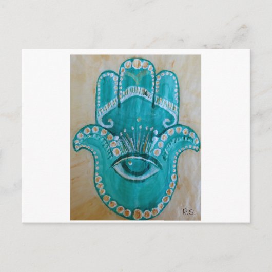 Green and Gold Hamsa Postkarte (Vorderseite)
