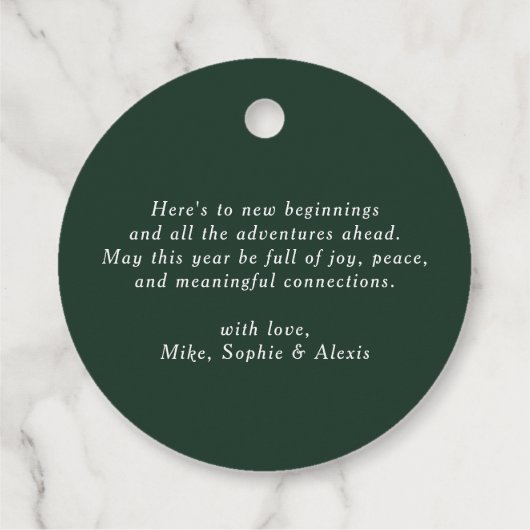 Green and Gold Happy New Year Calligraphy Wreath Geschenkanhänger (Rückseite)