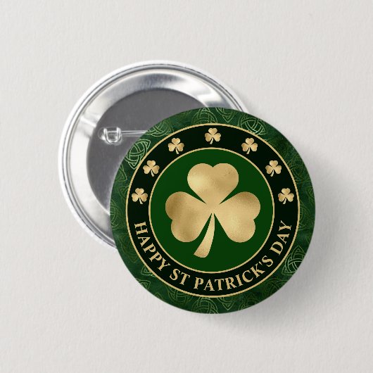 Green and Gold Kleeblatt Clover St Patrick's Day Button (Vorne & Hinten)