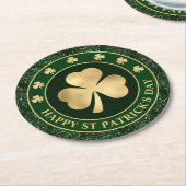 Green and Gold Kleeblatt Clover St Patrick's Day Runder Pappuntersetzer (Angewinkelt)