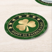 Green and Gold Kleeblatt Clover St Patrick's Day Runder Pappuntersetzer (Angewinkelt)