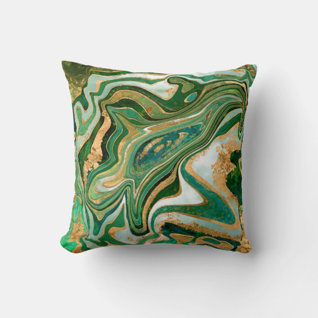 Green and gold liquid marble abstract kissen (Vorderseite)