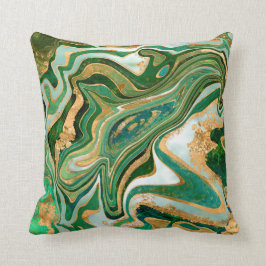 Green and gold liquid marble abstract kissen