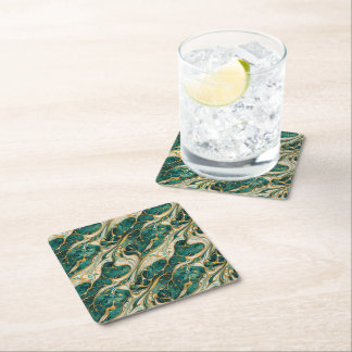 Green and gold marble design coasters rechteckiger pappuntersetzer