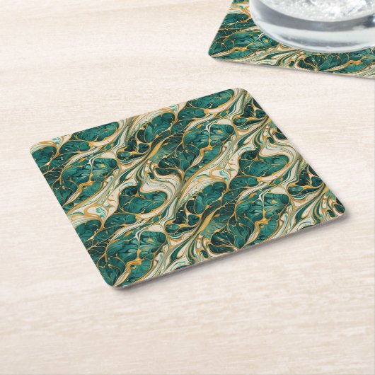Green and gold marble design coasters rechteckiger pappuntersetzer (angewinkelt)