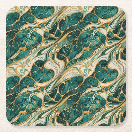 Green and gold marble design coasters rechteckiger pappuntersetzer (Vorderseite)
