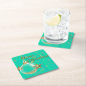 Green and Gold Merry Christmas Paper Coaster Rechteckiger Pappuntersetzer (Vor Ort)