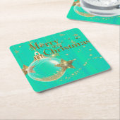 Green and Gold Merry Christmas Paper Coaster Rechteckiger Pappuntersetzer (angewinkelt)