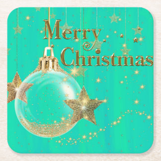 Green and Gold Merry Christmas Paper Coaster Rechteckiger Pappuntersetzer