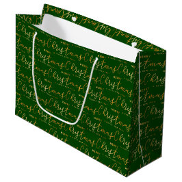 Green and Gold Merry Christmas Word Art Große Geschenktüte