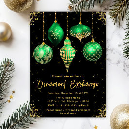 Green and Gold Ornament Exchange Party Einladung