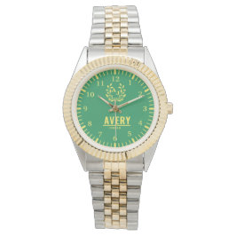 Green and Gold Personalized Custom Monogram Luxury Armbanduhr
