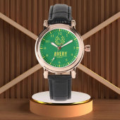 Green and Gold Personalized Custom Monogram Luxury Armbanduhr