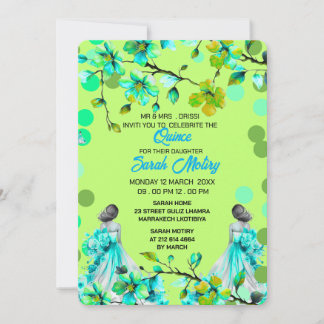 Green and Gold Quinceañera Invitation, EDITABLE 15 Einladung