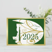 Green and Gold Silhouette 2025 Card Einladung (Stehend Vorderseite)