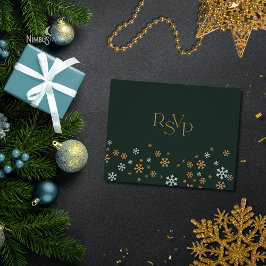 Green and Gold Snowflake Holiday RSVP Card Karte