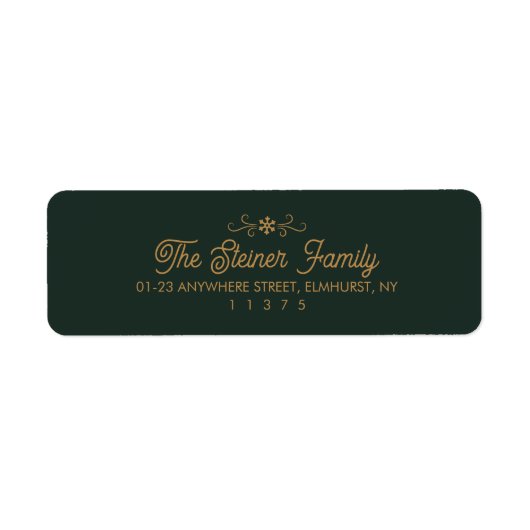 Green and Gold Snowflake Winter Address Label (Vorne)