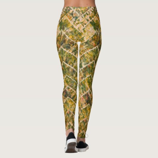 Green and Gold Tie Dye Chevron Pattern Leggings (Rückseite)