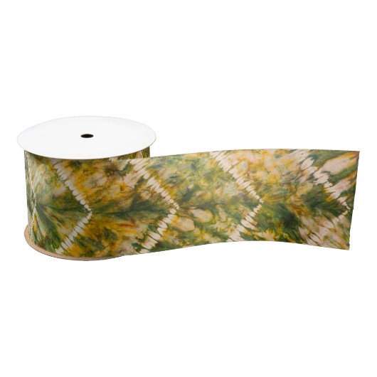 Green and Gold Tie Dye Chevron Pattern Satinband (Spule)