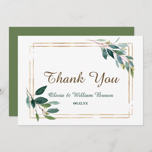 Green and Gold Wedding Dankeschön Karte (Vorne/Hinten)
