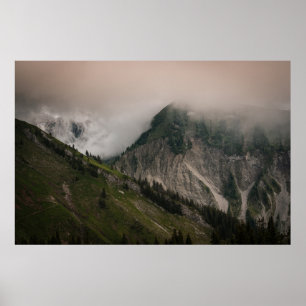 GREEN AND GRAY MOUNTAIN UNDER WHITE CLOUDS POSTER