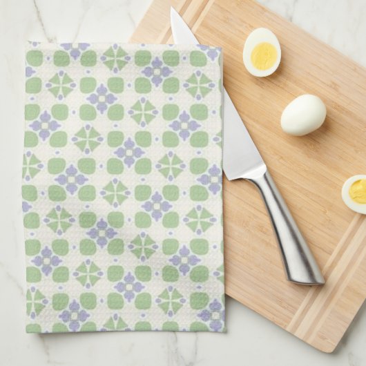 Green and Lavender Floral Tile Seamless Pattern Geschirrtuch (Viertel Falte)