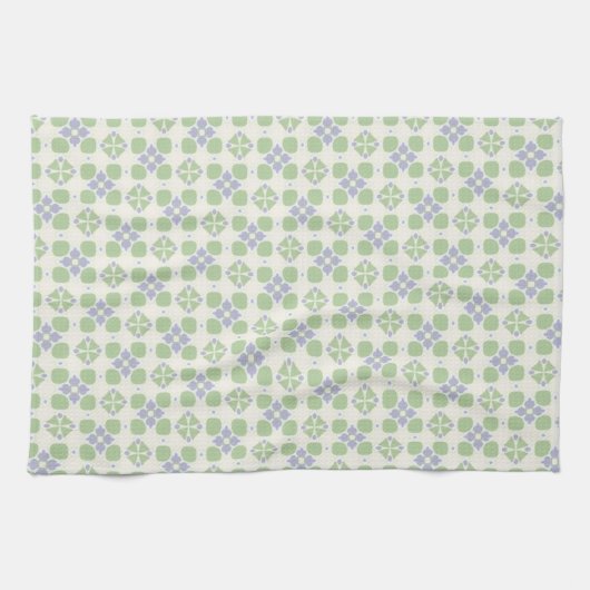 Green and Lavender Floral Tile Seamless Pattern Geschirrtuch (Horizontal)