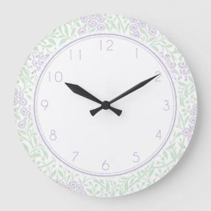 Green and Lilac Floral Damask Pattern Große Wanduhr
