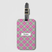 Green and Magenta Boxed Floral Bloom Gepäckanhänger (Vorderseite Vertikal)