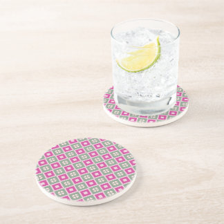 Green and Magenta Boxed Floral Sandstone Coaster Getränkeuntersetzer