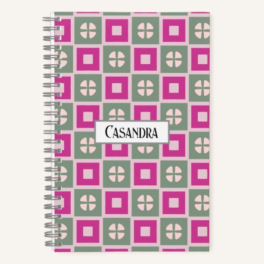 Green and Magenta Boxed Floral Spiral Notebook Notizblock (Vorderseite)