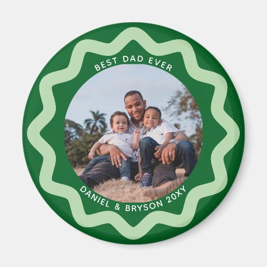 Green and Mint Wavy Circle Photo Frame with Text Magnet (Vorne)