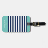 Green and Navy Blue Striped Nautical Pattern Gepäckanhänger (Vorderseite horizontal)