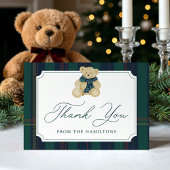 Green and Navy Plaid Teddy Bear Baby Shower Dankeskarte