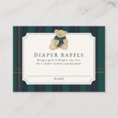 Green and Navy Plaid Teddy Bear Diaper Raffle Begleitkarte (Vorderseite)