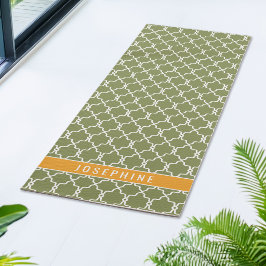 Green And Orange Trellis Pattern With Custom Name Yogamatte