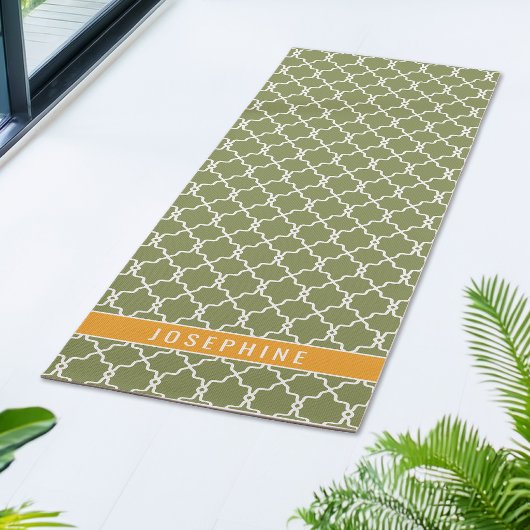 Green And Orange Trellis Pattern With Custom Name Yogamatte