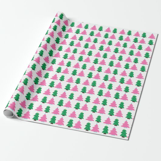Green and Pink Christmas Trees  Geschenkpapier (Ungerollt)