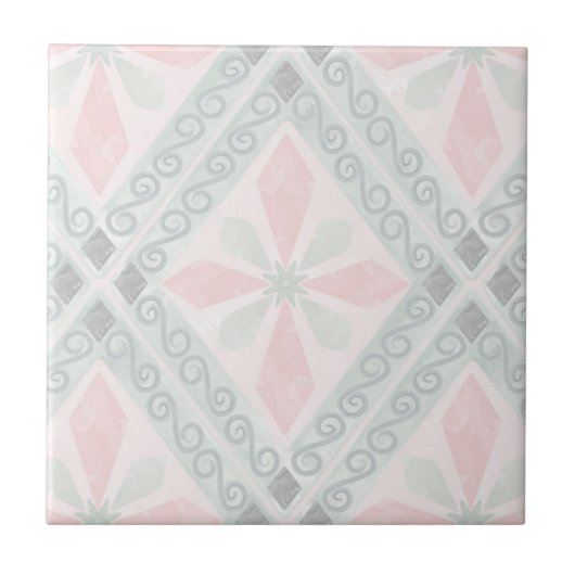 Green and pink pastel diamond pattern fliese (Vorderseite)