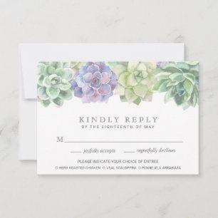 Green and Purple Meal Choice Succulent Wedding RSVP Karte