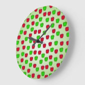 Green and Red Apples Pattern Wall Clock Große Wanduhr (Winkel)