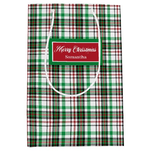 Green and Red Christmas Bags Monogram Holiday Mittlere Geschenktüte (Vorderseite)