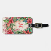 Green and Red Christmas Poinsettia Wreath Monogram Gepäckanhänger (Vorderseite horizontal)