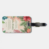 Green and Red Christmas Poinsettia Wreath Monogram Gepäckanhänger (Rückseite horizontal)