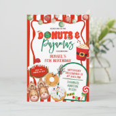 Green and Red Donuts and Pajamas Birthday Einladung (Stehend Vorderseite)