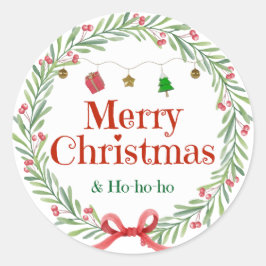 Green and Red Merry Christmas Festive Round Holida Runder Aufkleber