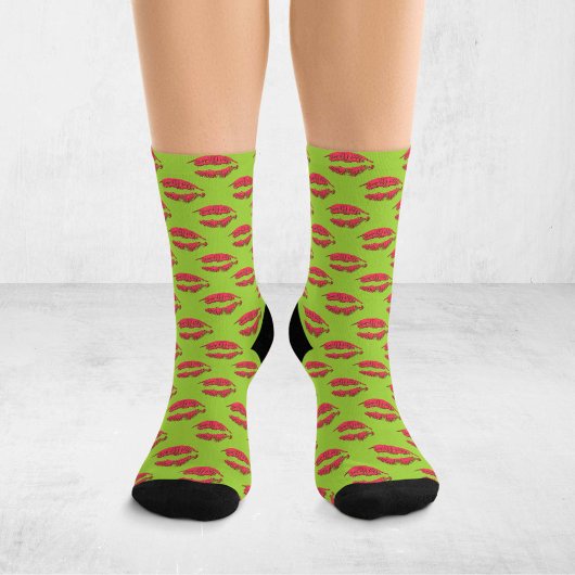 Green and Red Pop Art Kissing Lips XOXO Socken
