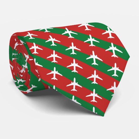 Green and Red Stripe KC-46 Pattern Christmas Krawatte (Gerollt)